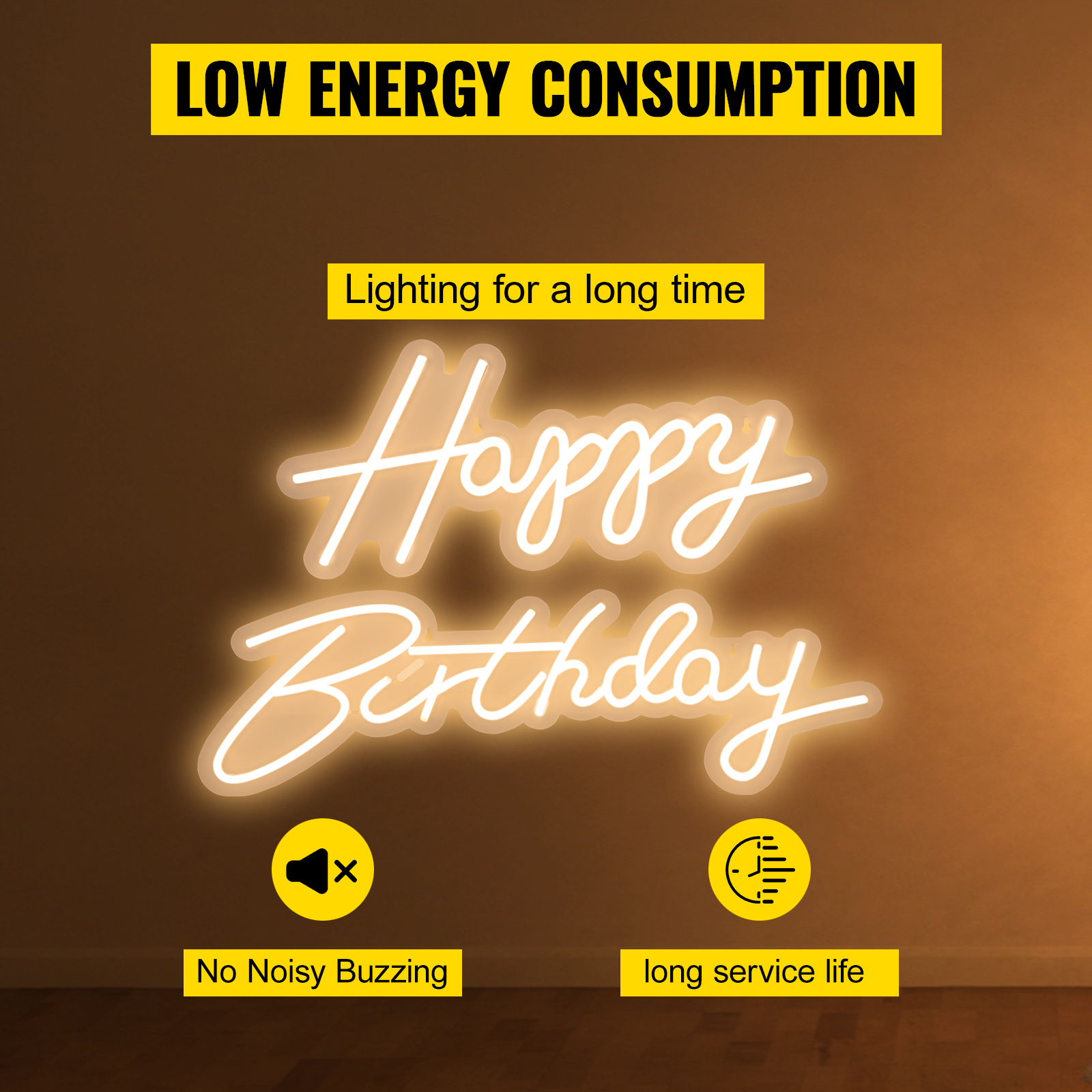 VEVOR Happy Birthday Neon Sign, 16.5" x 8" + 23" x 8" LED Neon Lights Signs, Adjustable Brightness w/ Remote Control and Power Adapter, Reusable for Party, Club, Celebration and Decoration Warm White