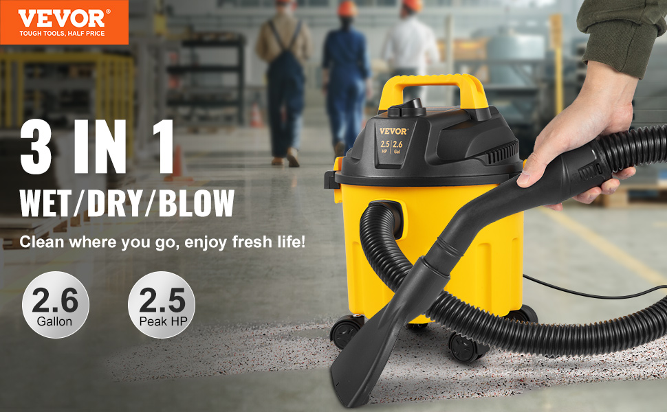 VEVOR Shop Vacuum Wet and Dry, 5 Gallon 6 Peak HP Wet/Dry Vac, Powerful  Suction with Blower Function with Attachments 2-in-1 Crevice Nozzle, Small