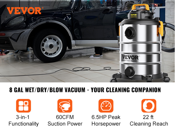 VEVOR VEVOR Dust Extractor Collector, 30L / 8 Gallon Capacity, HEPA  Filtration System Automatic Dust Shaking, 1200W Powerful Motor Wet & Dry  Vacuum Cleaner, Heavy-Duty Shop Vacuum with Attachments