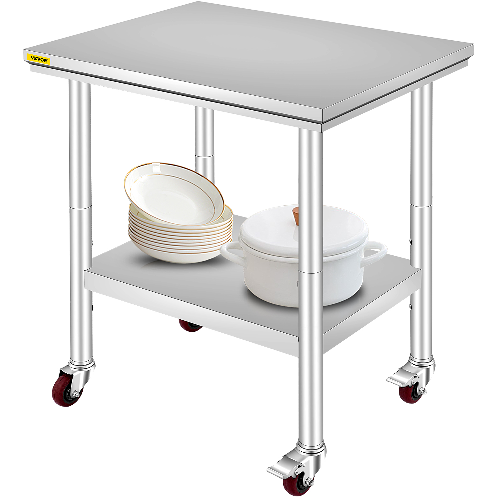 Blackpoolal mesa de cocina mesa de preparación Kichen doble capa para uso comercial y doméstico 120 x 60 x 90 cm acero inoxidable Banco de trabajo resistente 