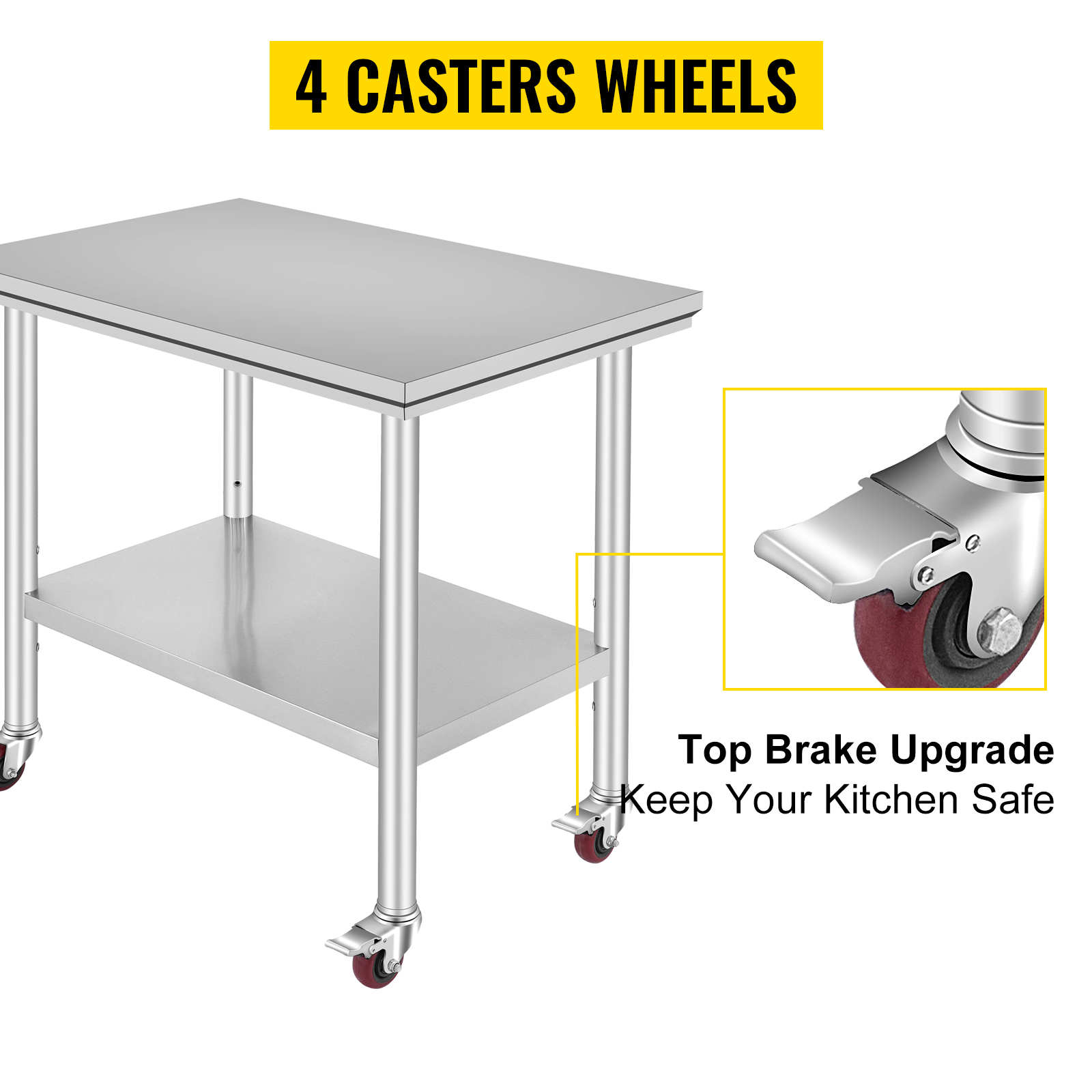 Details about   24" x 36" Stainless Steel Commercial Kitchen Tool Prep & Work Table w/ 4 Wheels 
