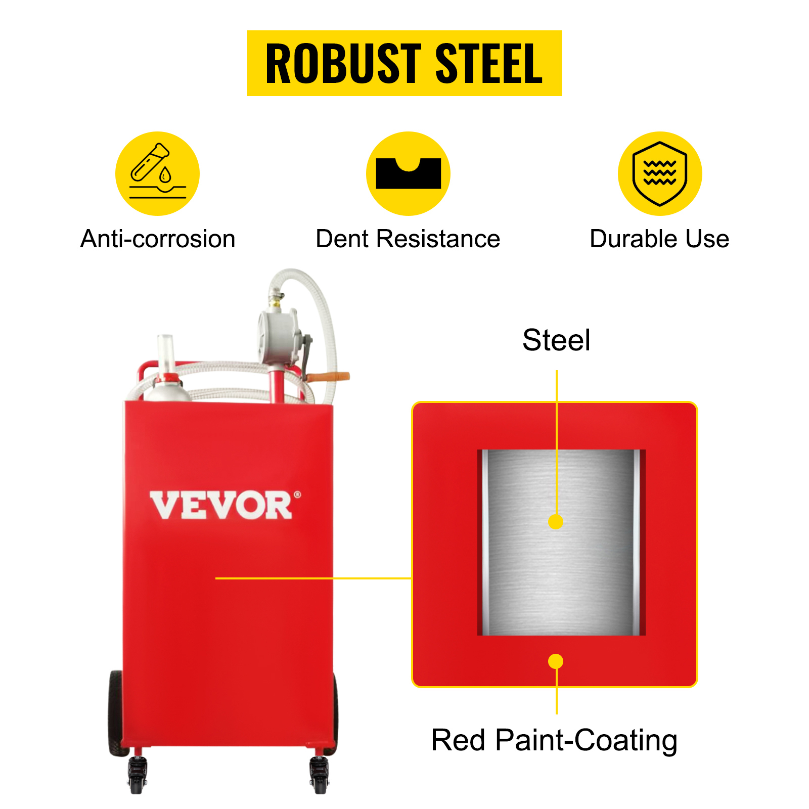 VEVOR Fuel Caddy üzemanyag-tároló tartály 35 gallon 4 kerekek kézi szivattyúval, piros