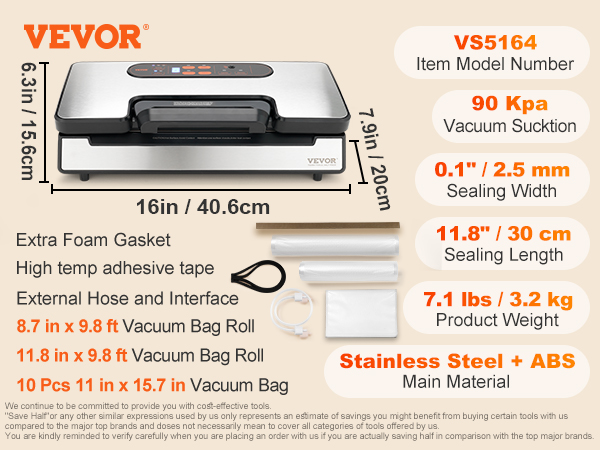 VEVOR Vacuum Sealer Machine Food Preservation Storage Saver 80Kpa with Seal  Bag