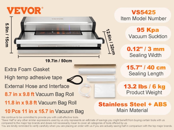 VEVOR Vacuum Sealer Machine, 95Kpa 350W Powerful Dual Pump and