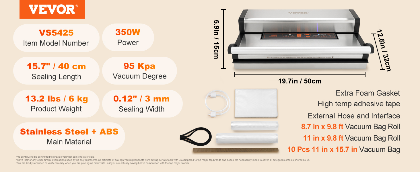 VEVOR Vacuum Sealer Machine, 95Kpa 350W Powerful Dual Pump and