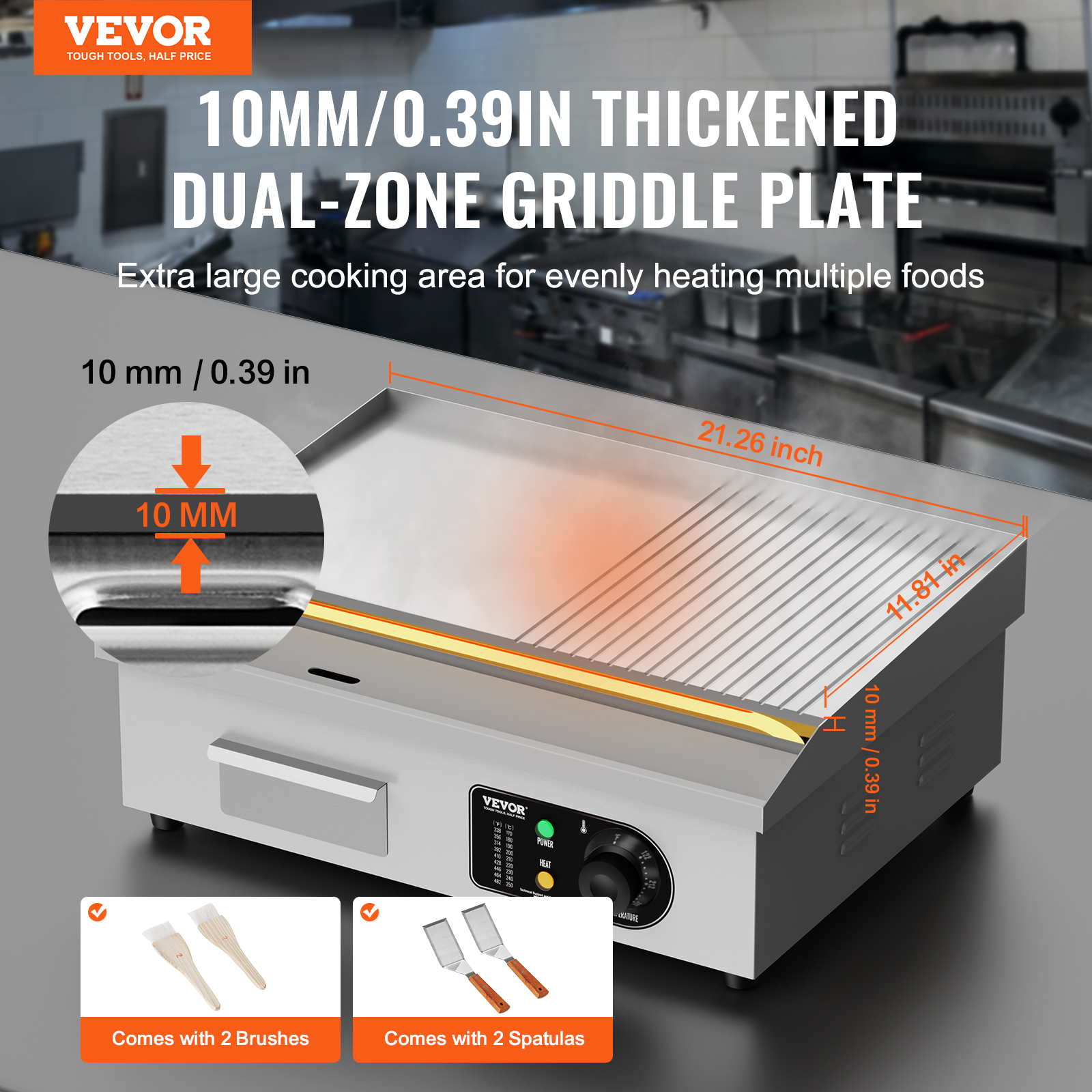 VEVOR Commercial Electric Griddle Countertop Griddle Grill 14"-30"Flat Top Grill