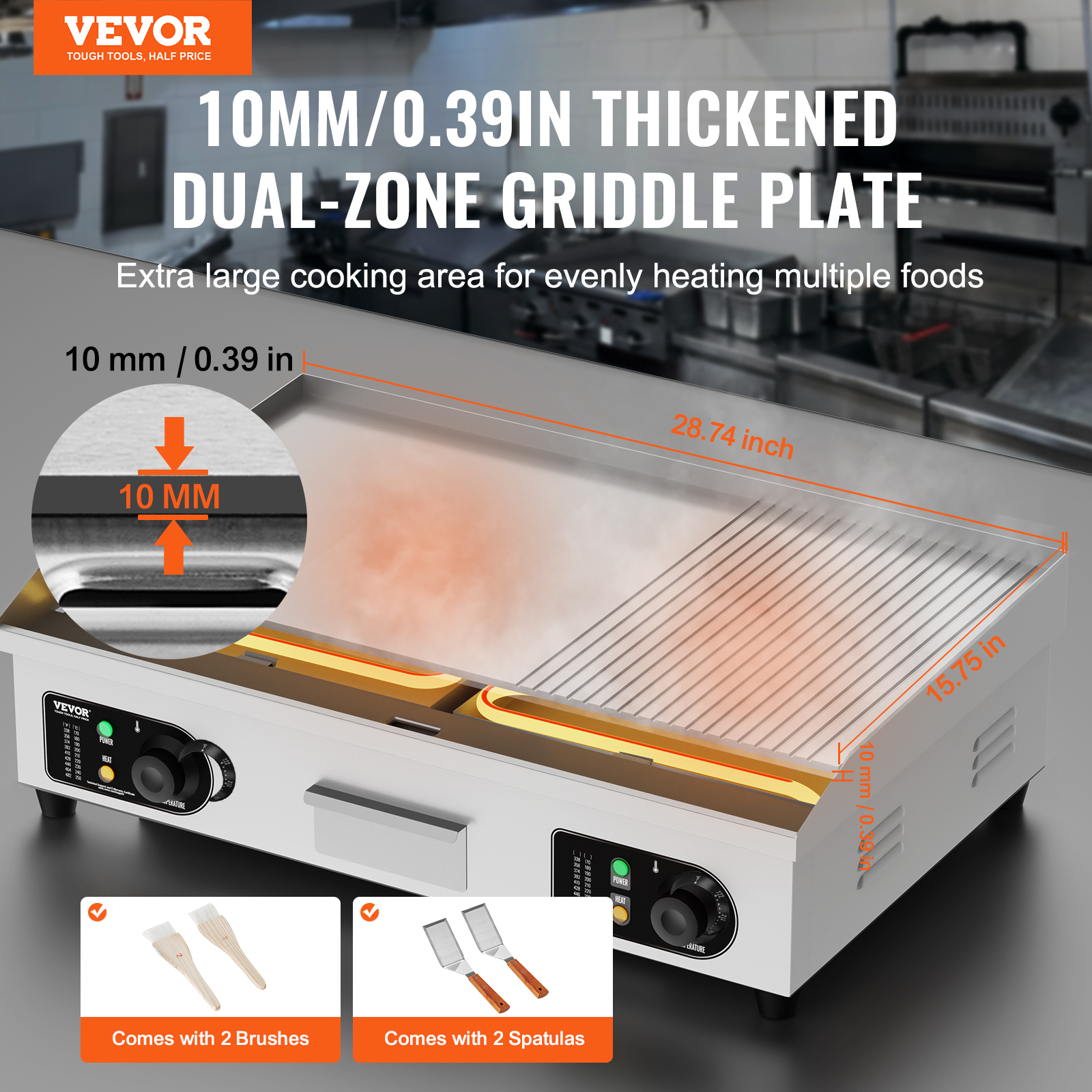 VEVOR Commercial Electric Griddle Countertop Griddle Grill 14"-30"Flat Top Grill