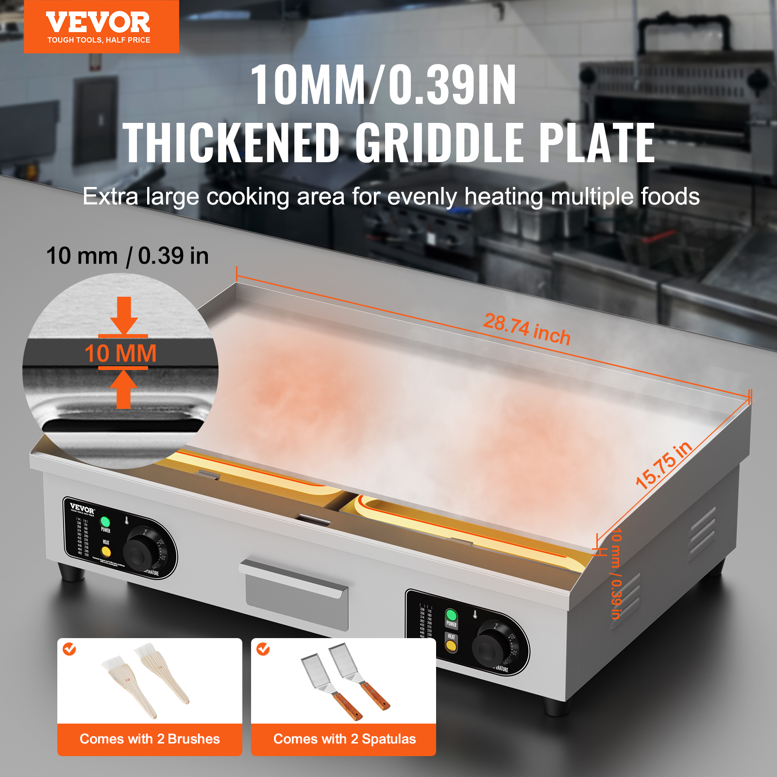 VEVOR Commercial Electric Griddle Countertop Griddle Grill 14"-30"Flat Top Grill