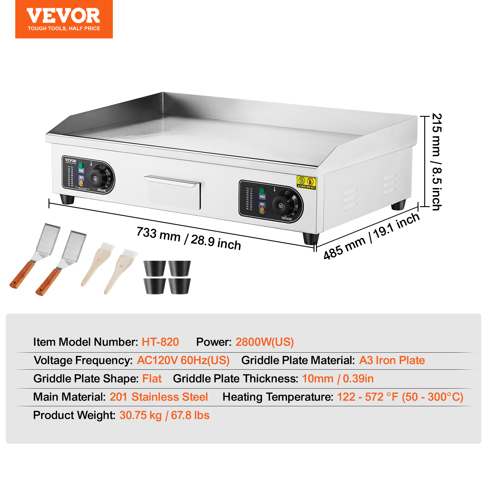 VEVOR Commercial Electric Griddle Countertop Griddle Grill 14"-30"Flat Top Grill