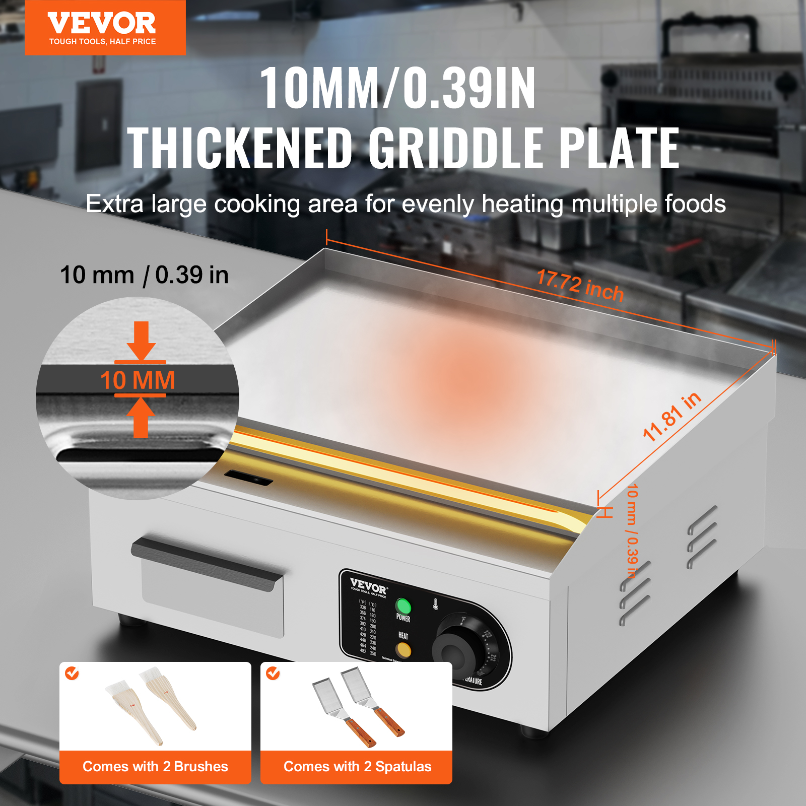 VEVOR Commercial Electric Griddle Countertop Griddle Grill 14"-30"Flat Top Grill