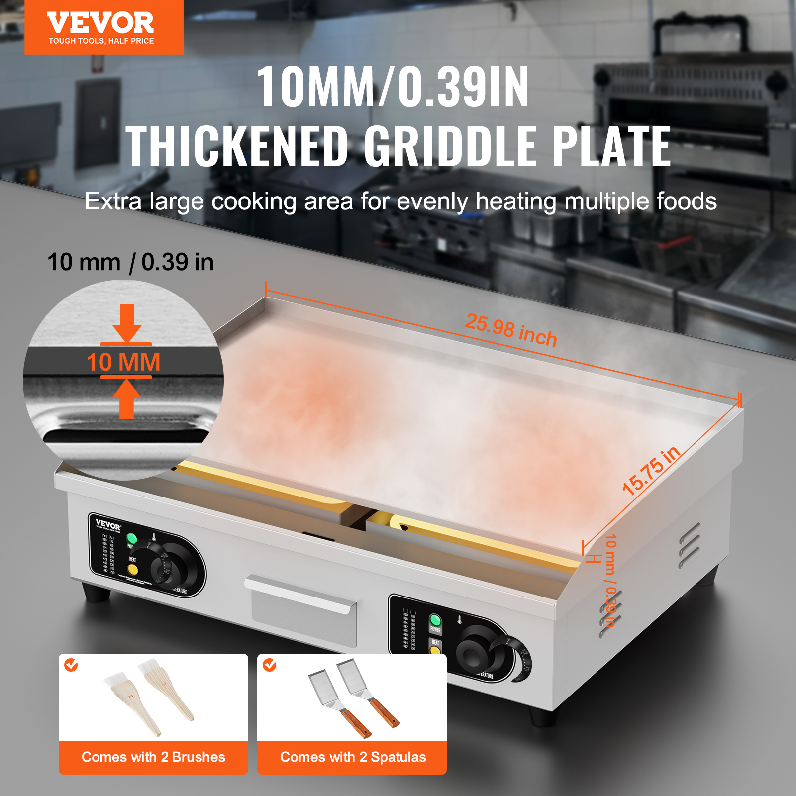 VEVOR Commercial Electric Griddle Countertop Griddle Grill 14"-30"Flat Top Grill