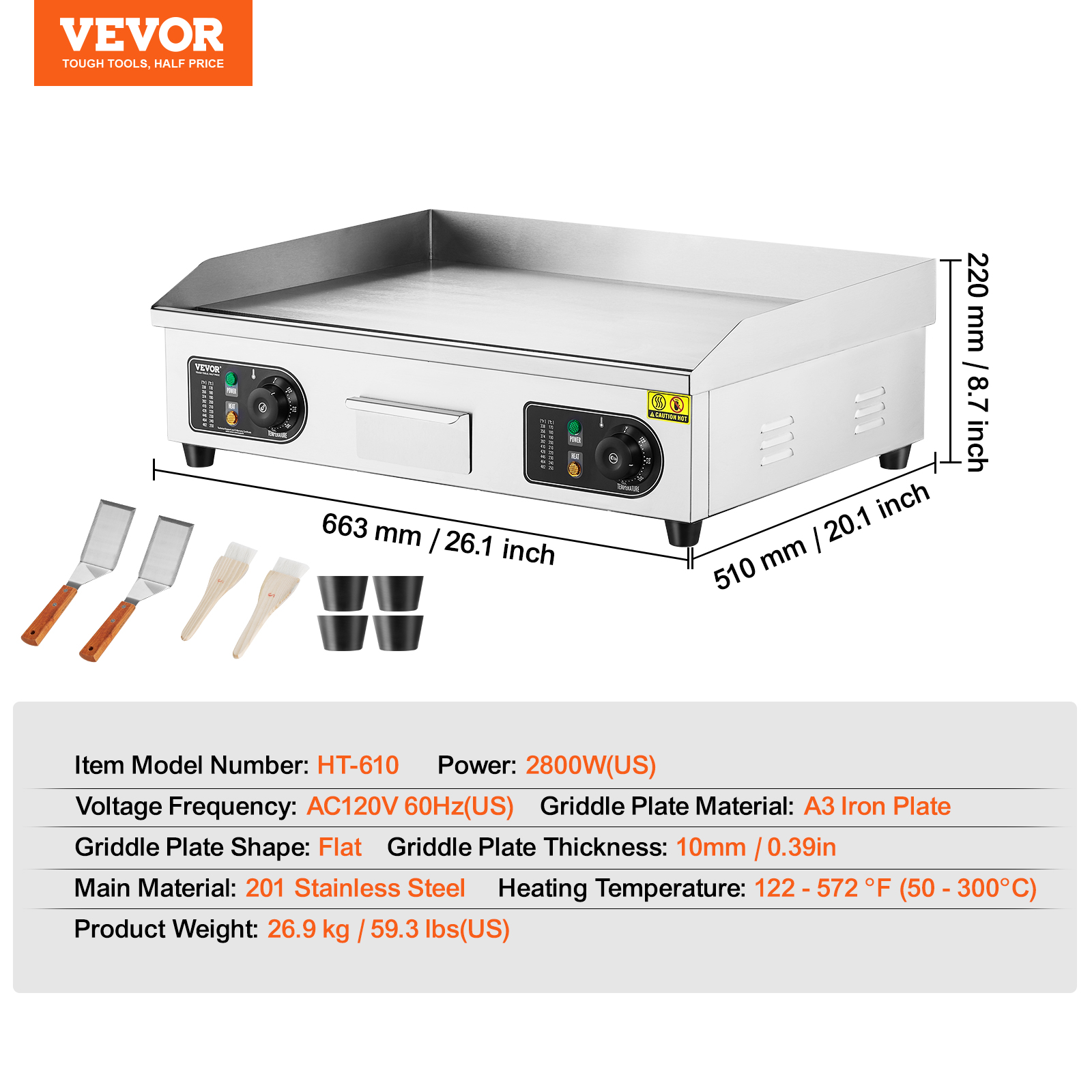 VEVOR Commercial Electric Griddle Countertop Griddle Grill 14"-30"Flat Top Grill