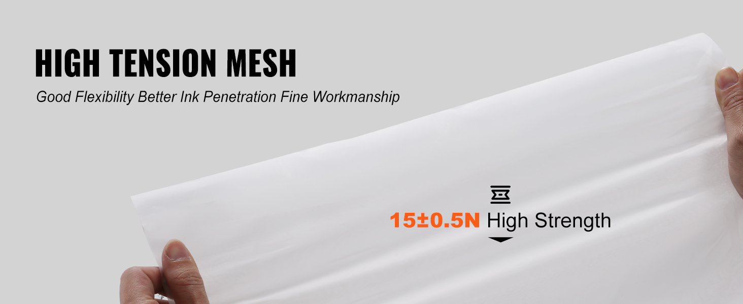 high tension mesh for screen printing shown with 15±0.5n strength, promoting flexibility and ink penetration.