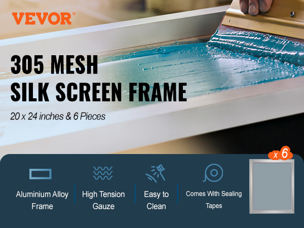 VEVOR Screen Printing Kit, 6-Pieces Aluminum Silk Screen Printing
