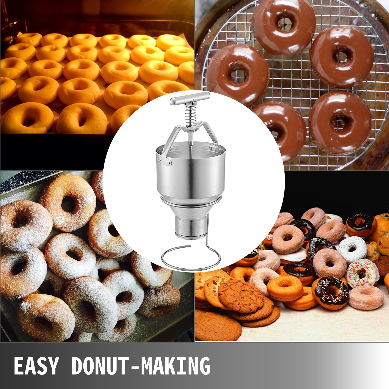VEVOR Donut Fryer 3000-Watt Manual Commercial Mini Donut Maker 9 L Capacity Hopper Donut Fryer 3-Donut Moulds Donut Machine