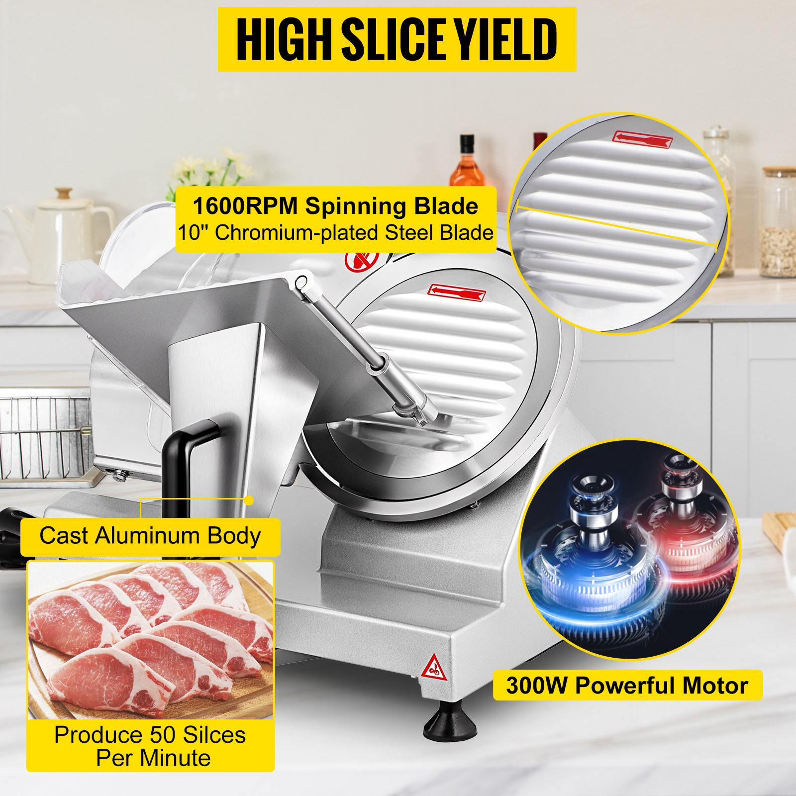VEVOR SemiAuto Electric Meat Slicer 10'' Food Slicer Electric Meat