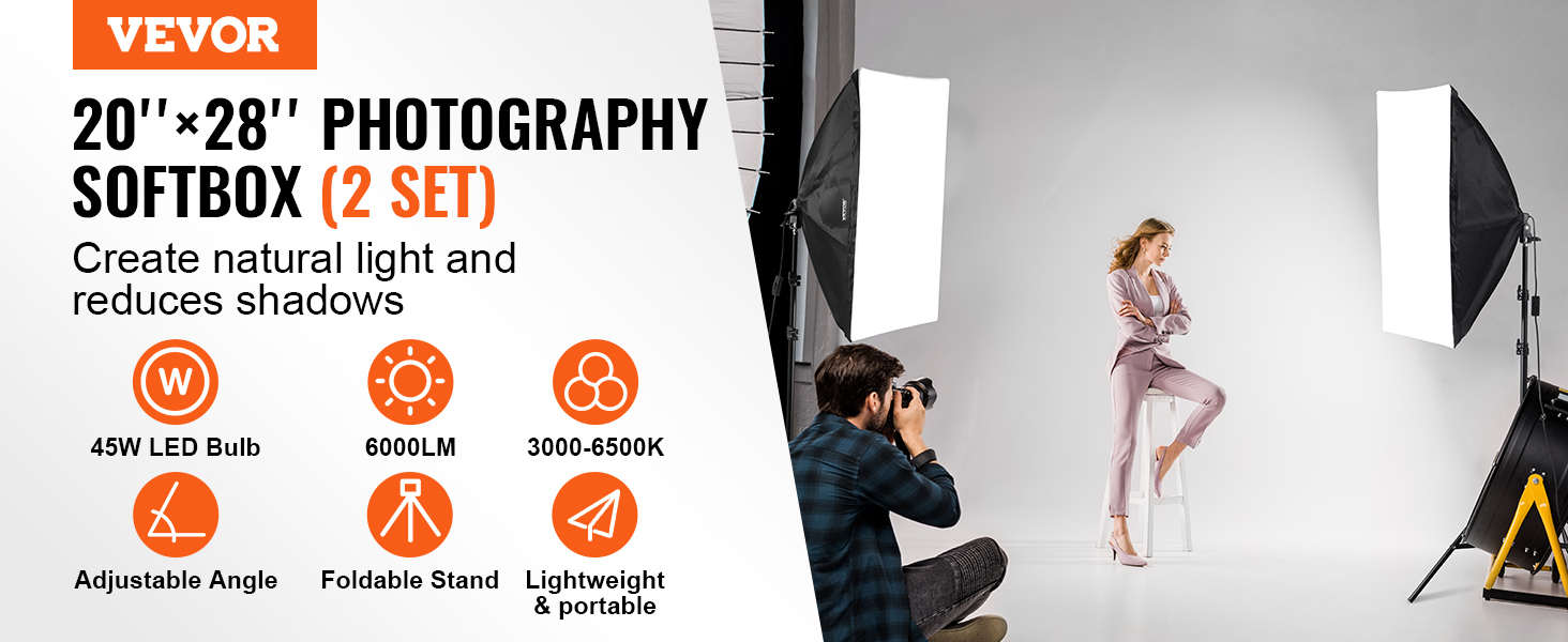 Kit Illuminazione Softbox VEVOR 40x40 Cm – 45W LED, 3000-6500K, Treppiede Regolabile E Telecomando!