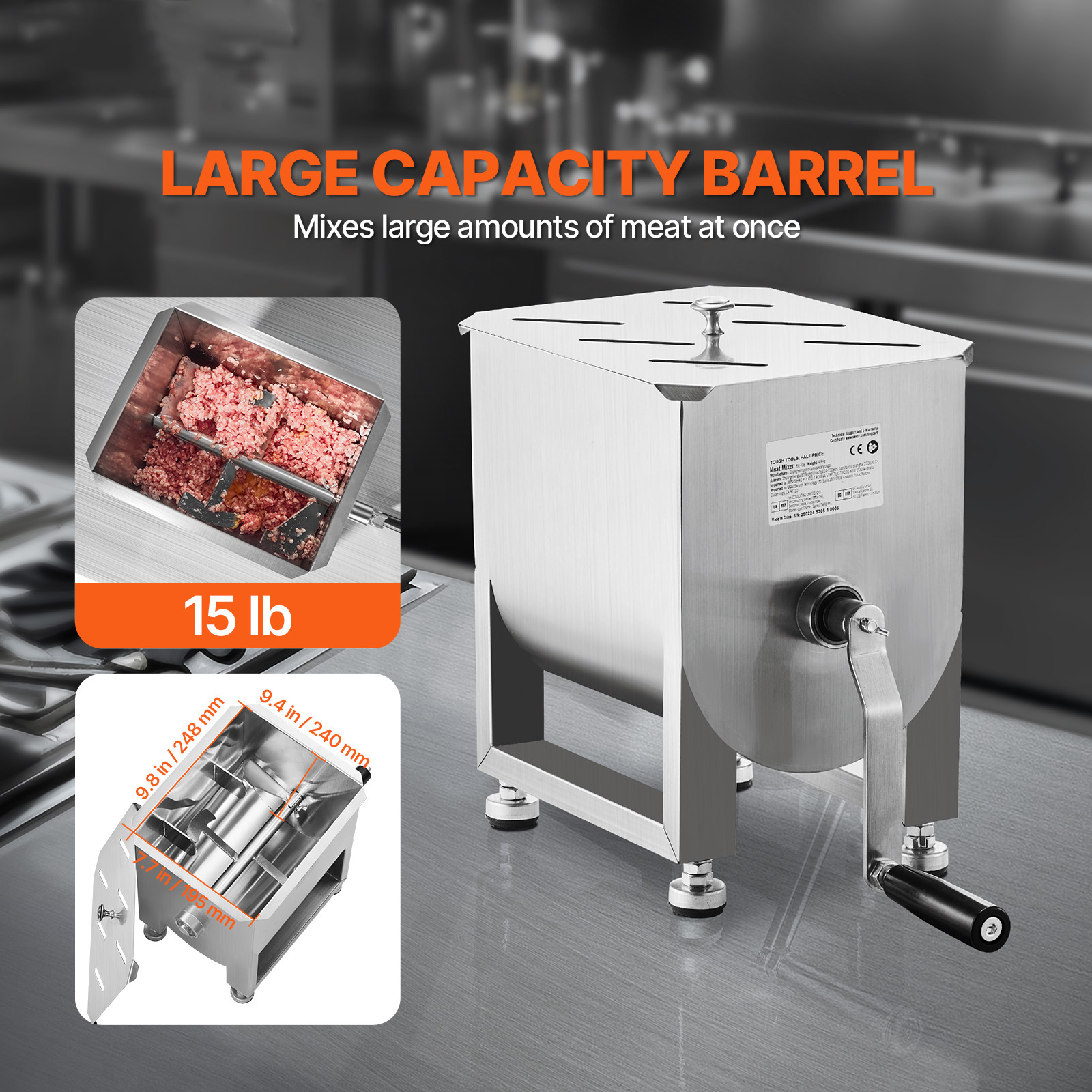 Uimoso 15/30/60/80/120lb Manual Meat Mixer Meat Sausage Hand Mixing Machine