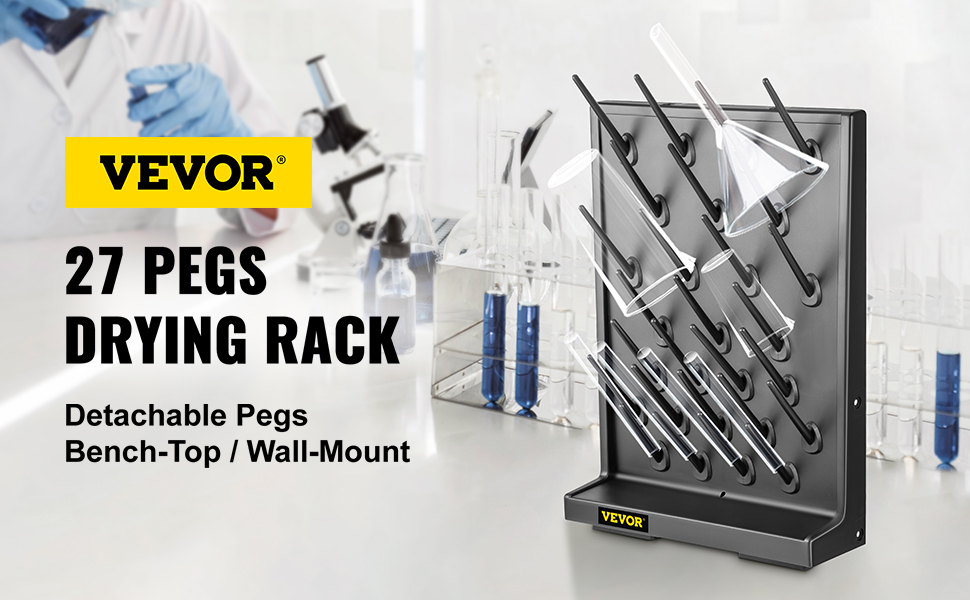 VEVOR Drying Rack for Lab Glassware Rack 27/52/90 Pegs Grey Black