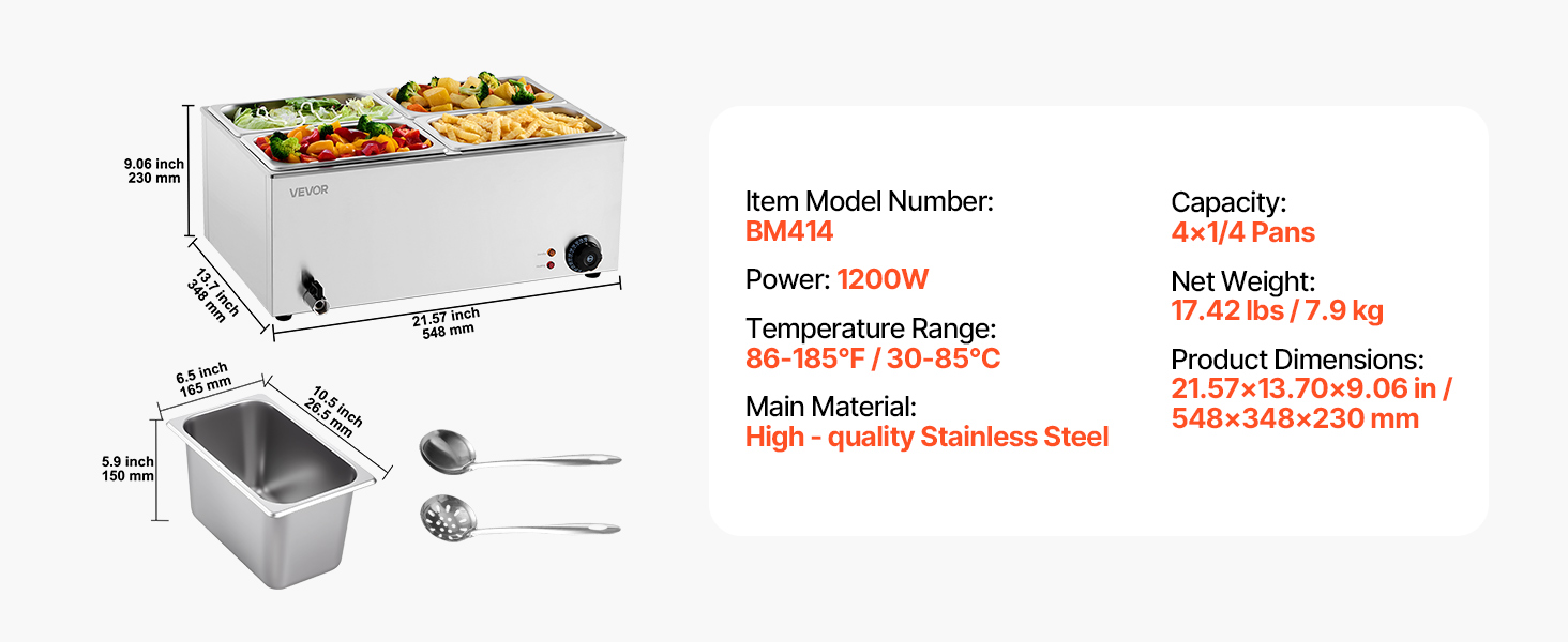 Bain Marie,4*1/4-Size Pan,1200W