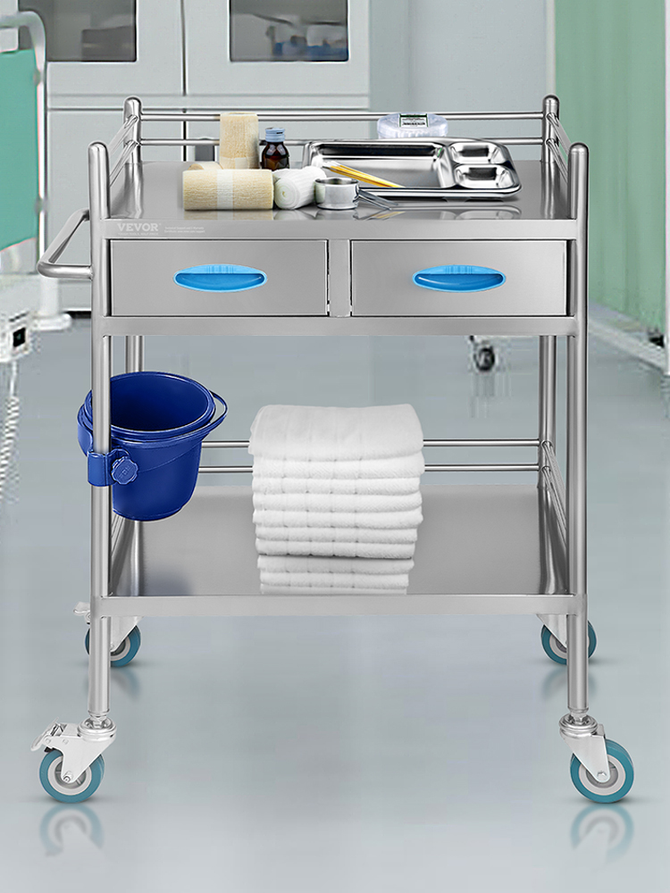 Edelstahl Laborwagen Servierwagen Transportwagen mit 2 Schubladen Medical Dental Lab Cart X1