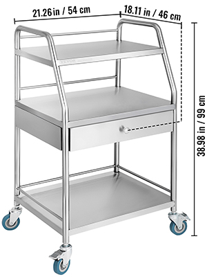 3-Layer, Stainless Steel, Lab Cart
