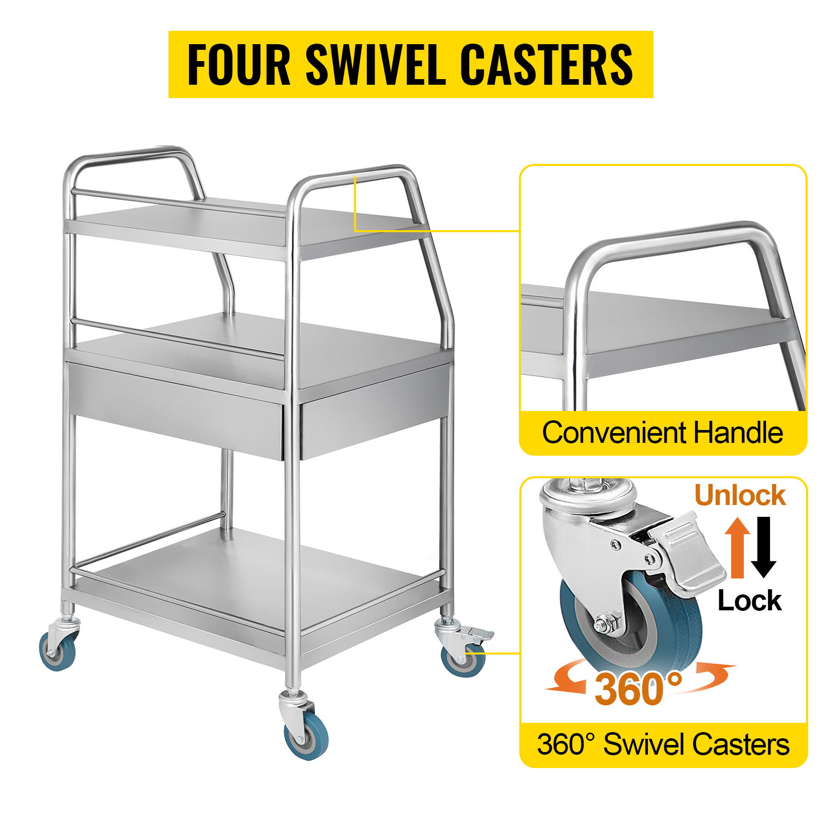 3-Layer, Stainless Steel, Lab Cart