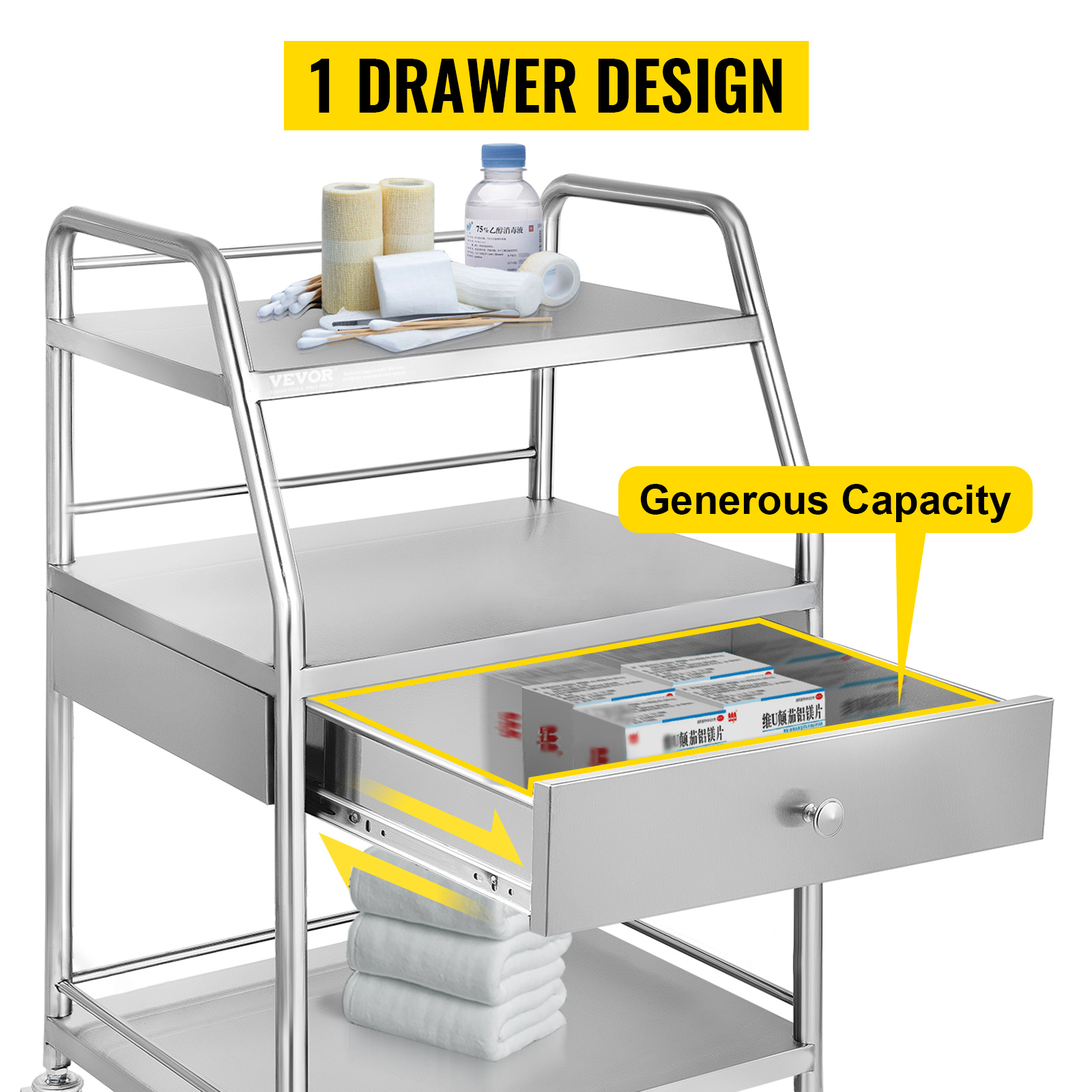 3-Layer, Stainless Steel, Lab Cart