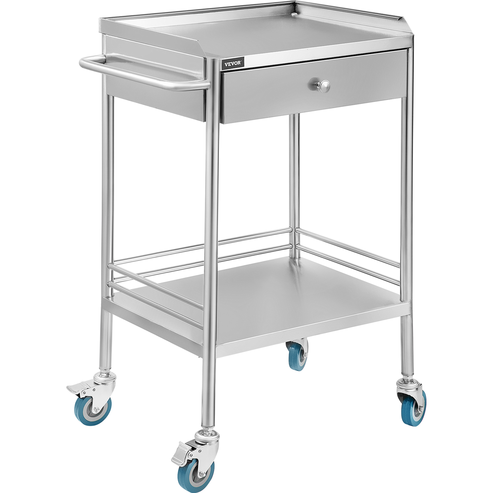 Stainless Steel Medical/Dental Lab Serving Cart – 2-Drawer, 2-Shelf, Portable