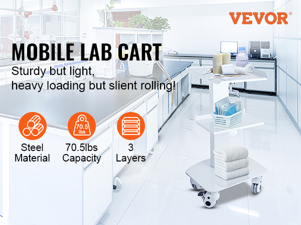 3-Layer, Stainless Steel, Lab Cart