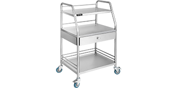 Medical Trolley Mobile Rolling Serving Cart w/ 3 Tiers 1 Drawer Stainless Wheels