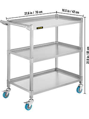 VEVORRolling Lab Cart Mobile Clinic Cart 500lbs Weight Capacity 3 Shelves Steel