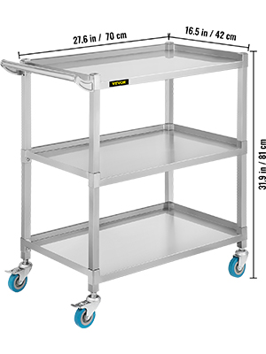 VEVOR Lab Utility Cart, 500 lbs Weight Capacity Rolling Lab Cart, 3 Shelves Mobile Clinic Cart, Sturdy Stainless Steel Frame Lab Trolley, 360° Silent Rolling Wheels w/ Foot Brake, for Lab Clinic Salon