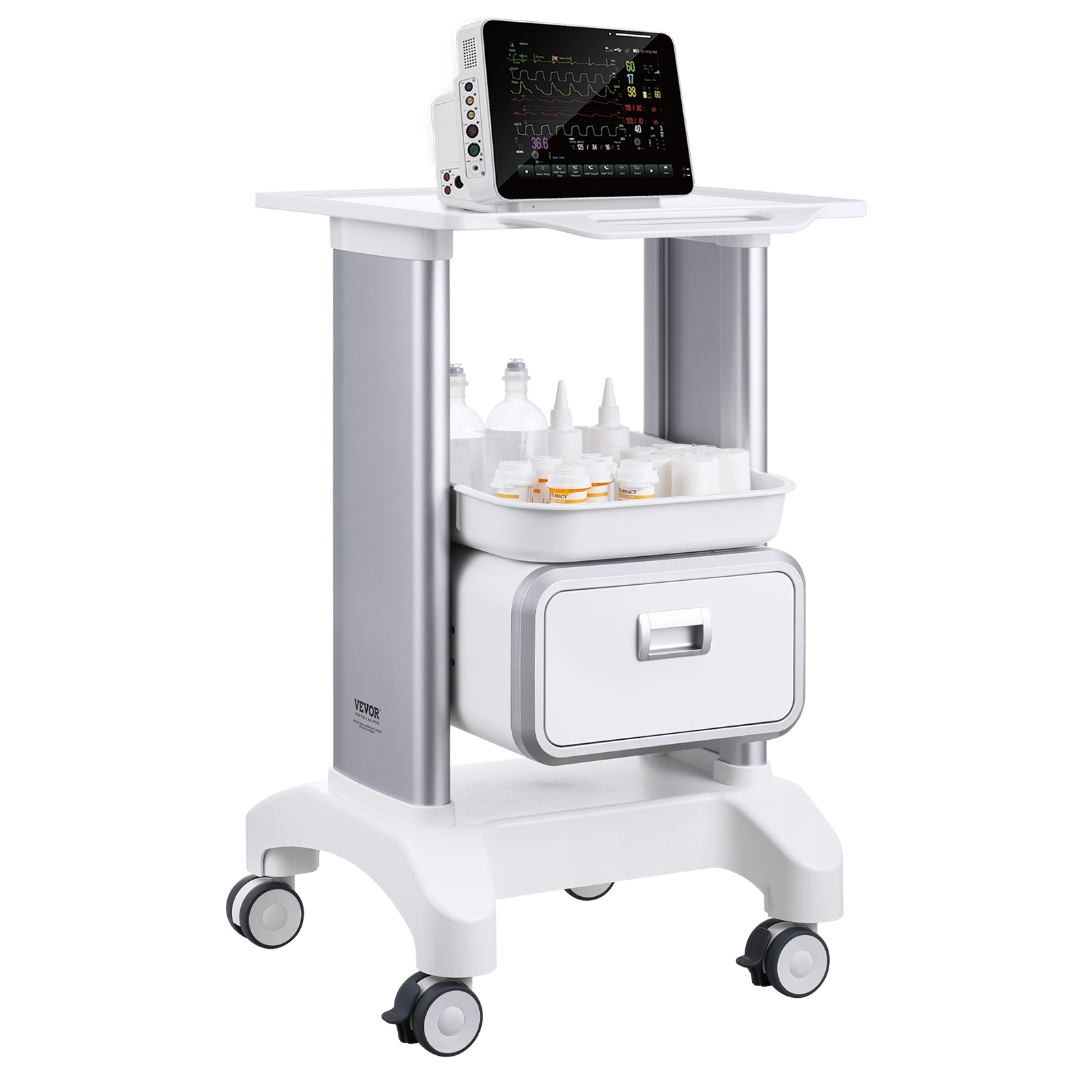 VEVOR 2/3/4/5 Tiers Lab Carts Mobile Medical Cart with Drawer/Tray/Trash Cans