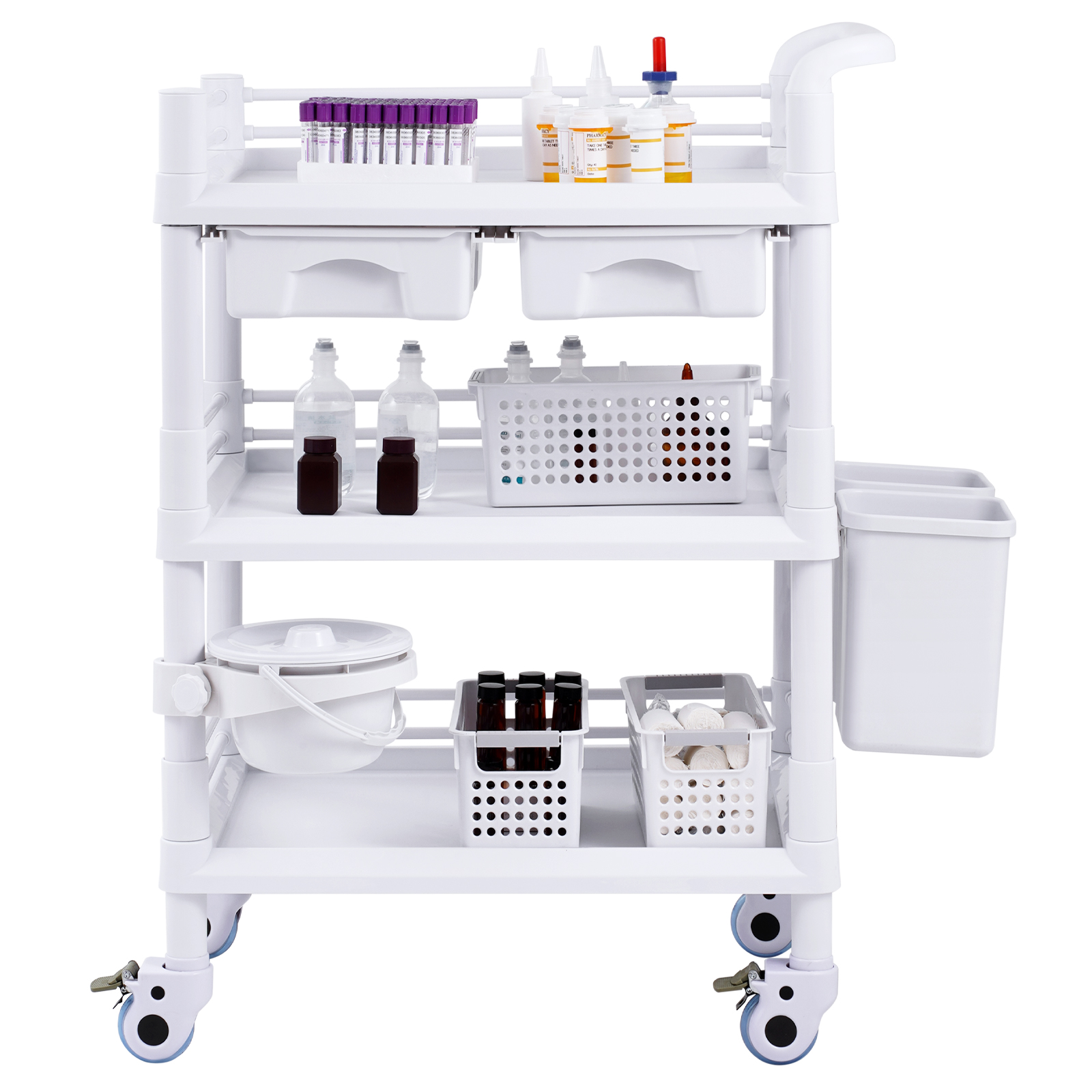 2/3/4/5 Tiers Lab Carts Mobile Medical Cart with Drawer/Tray/Trash Cans ...