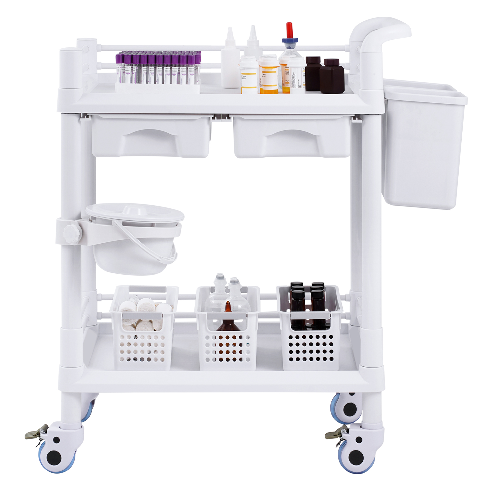 2/3/4/5 Tiers Lab Carts Mobile Medical Cart with Drawer/Tray/Trash Cans ...