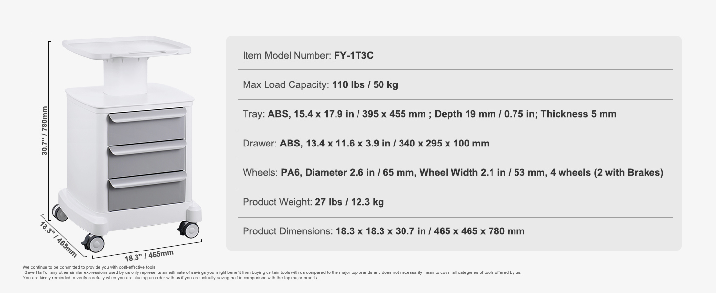 4-lagiger Laborwagen Transportwagen Medizinwagen mit 3 Schubladen Lab Carts A100 1.11w