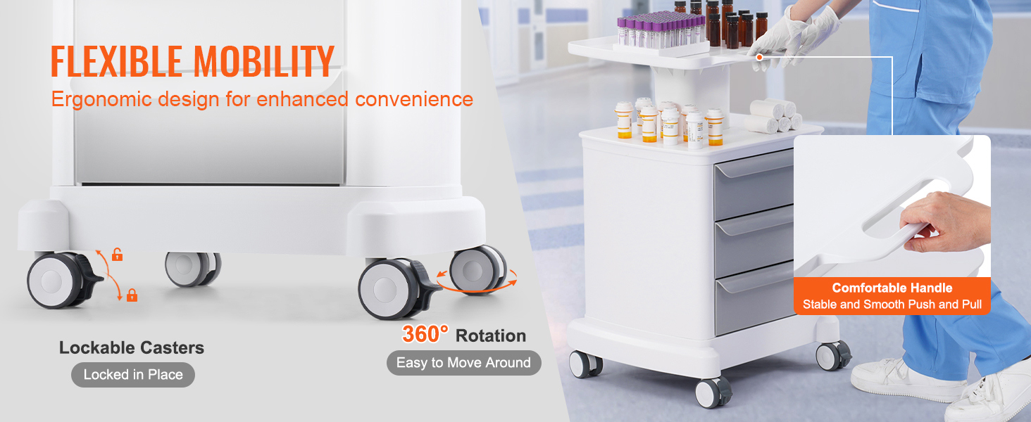 4-lagiger Laborwagen Transportwagen Medizinwagen mit 3 Schubladen Lab Carts A100 2.3w