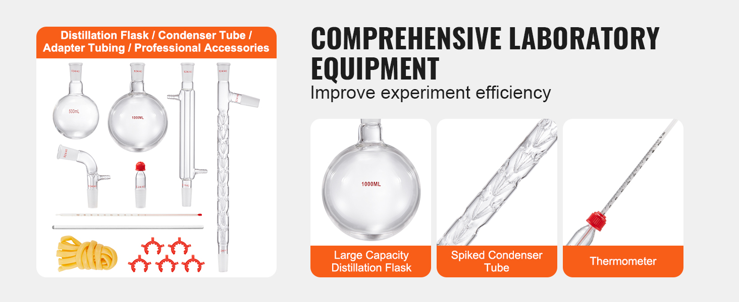 VEVOR Lab Distillation Kit, 3.3 Boro Lab Glassware Distillation Kit ...