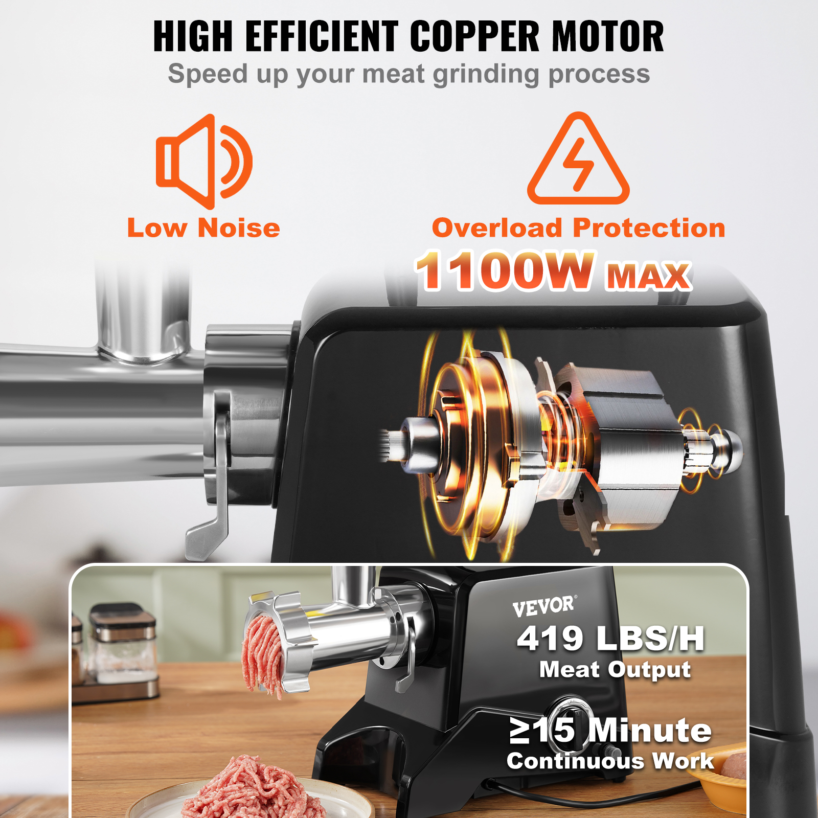 VEVOR Commercial Electric Meat Grinder 5-21Lbs/Min Sausage Stuffer Maker Kitchen - Picture 17 of 98