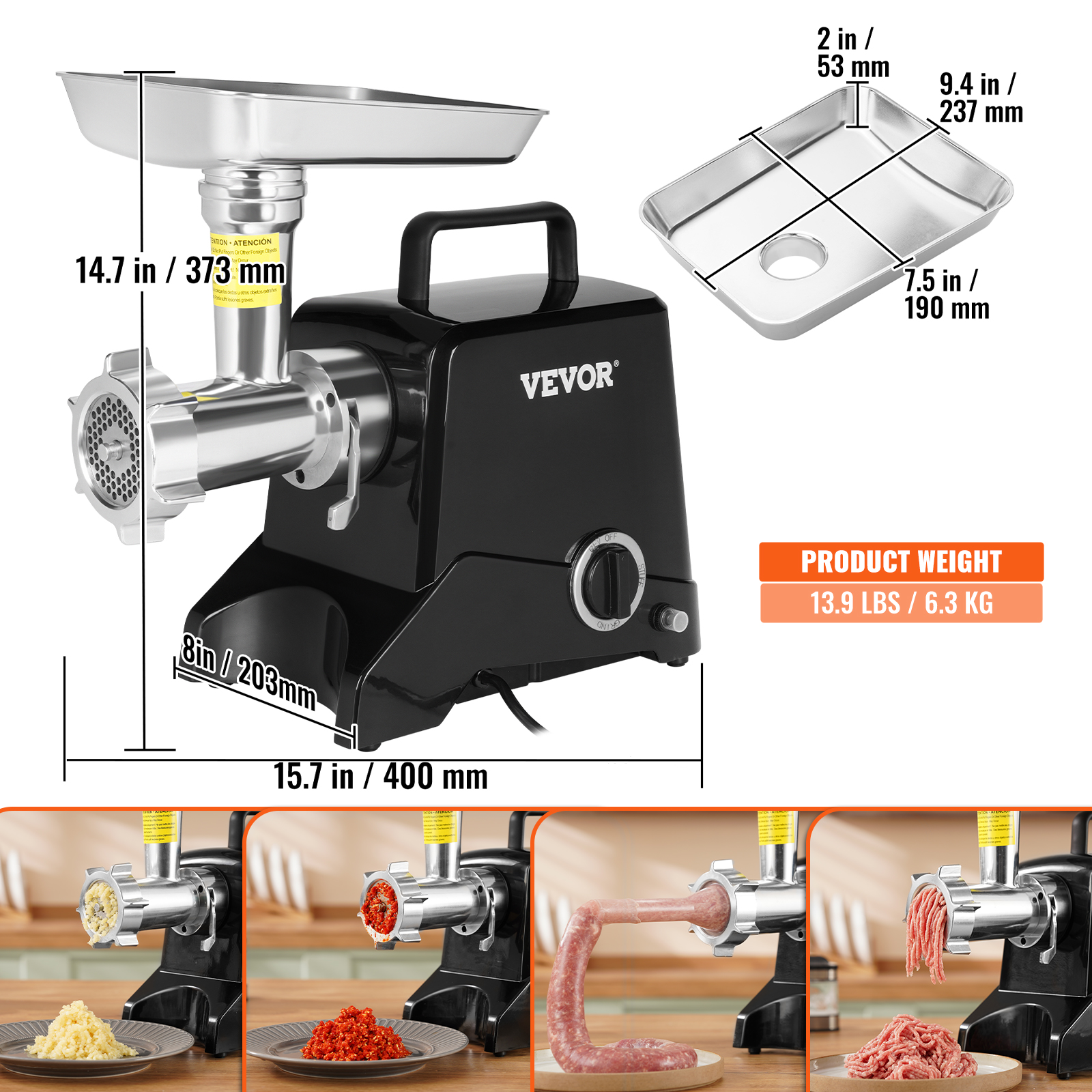 VEVOR Commercial Electric Meat Grinder 5-21Lbs/Min Sausage Stuffer Maker Kitchen - Picture 21 of 98