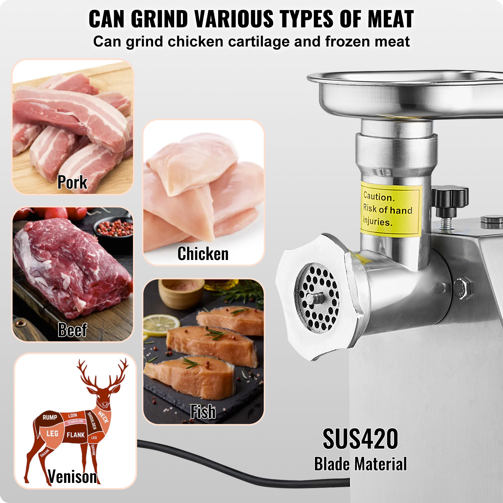 VEVOR Commercial Electric Meat Grinder 5-21Lbs/Min Sausage Stuffer Maker Kitchen - Picture 66 of 98