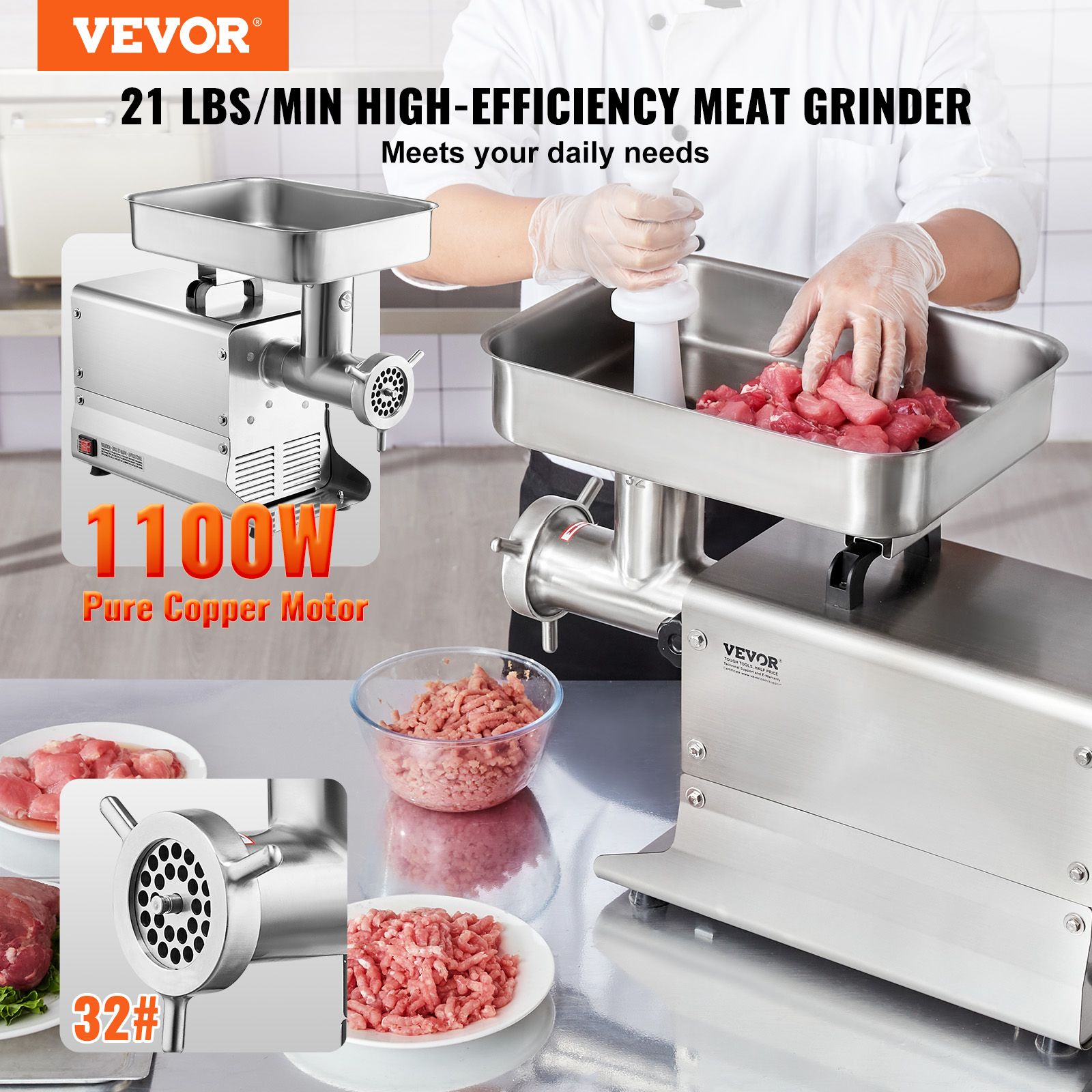 VEVOR Commercial Electric Meat Grinder 5-21Lbs/Min Sausage Stuffer Maker Kitchen - Picture 28 of 98