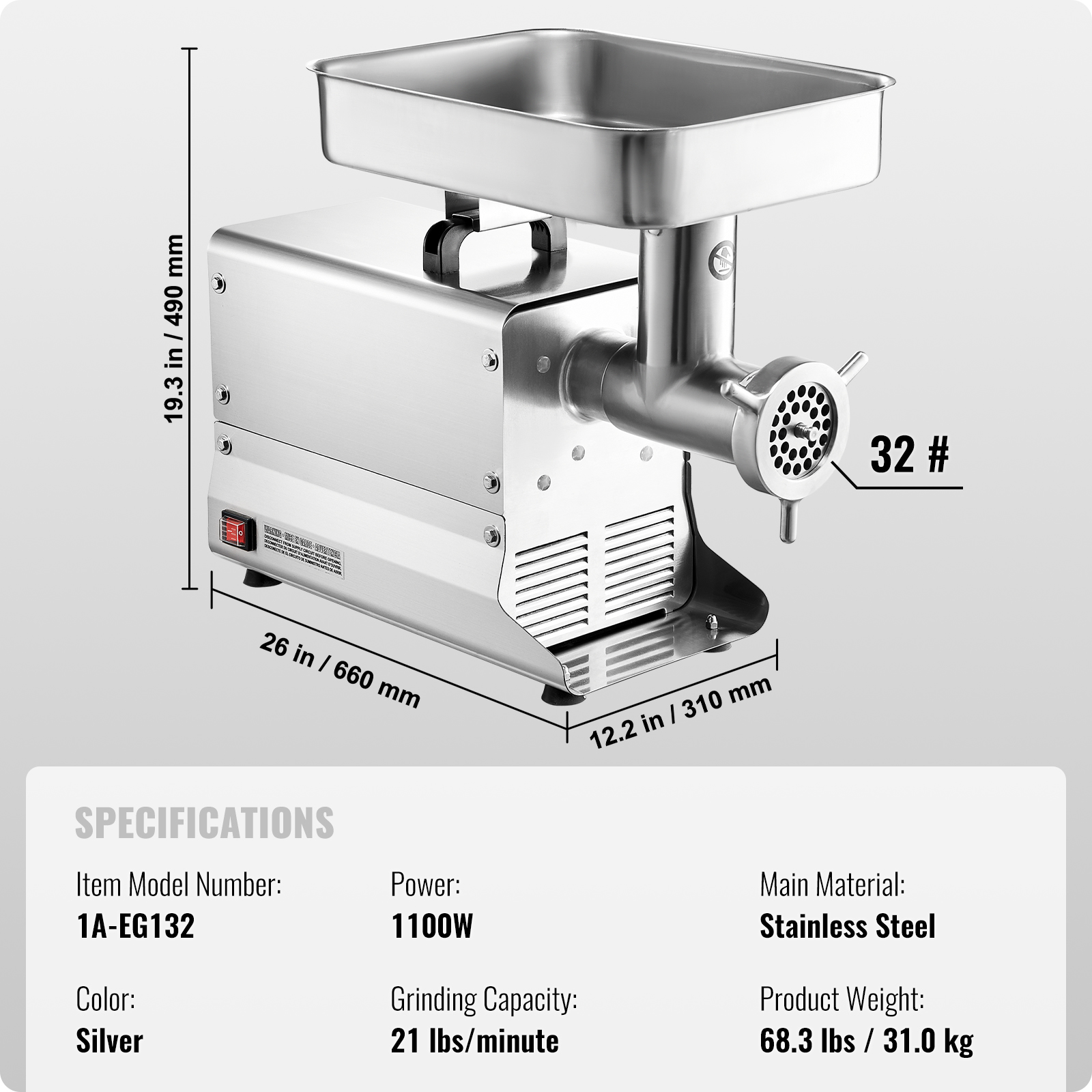 VEVOR Commercial Electric Meat Grinder 5-21Lbs/Min Sausage Stuffer Maker Kitchen - Picture 33 of 98