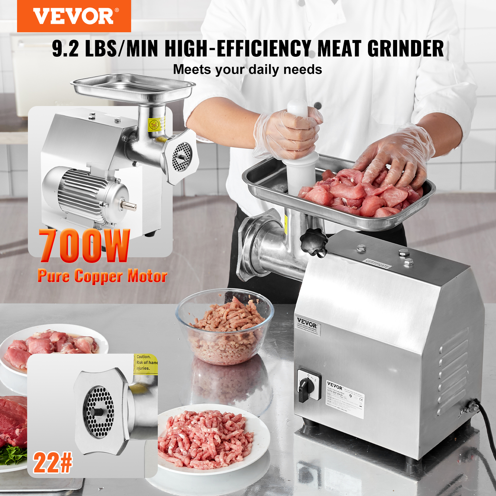 VEVOR Commercial Electric Meat Grinder 5-21Lbs/Min Sausage Stuffer Maker Kitchen - Picture 76 of 98