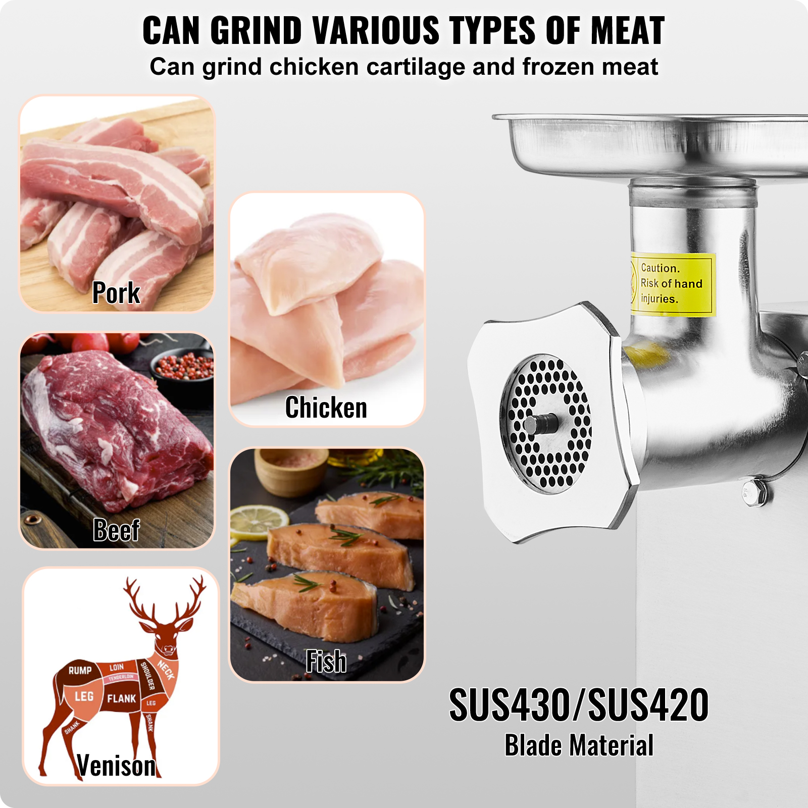 VEVOR Commercial Electric Meat Grinder 5-21Lbs/Min Sausage Stuffer Maker Kitchen - Picture 78 of 98