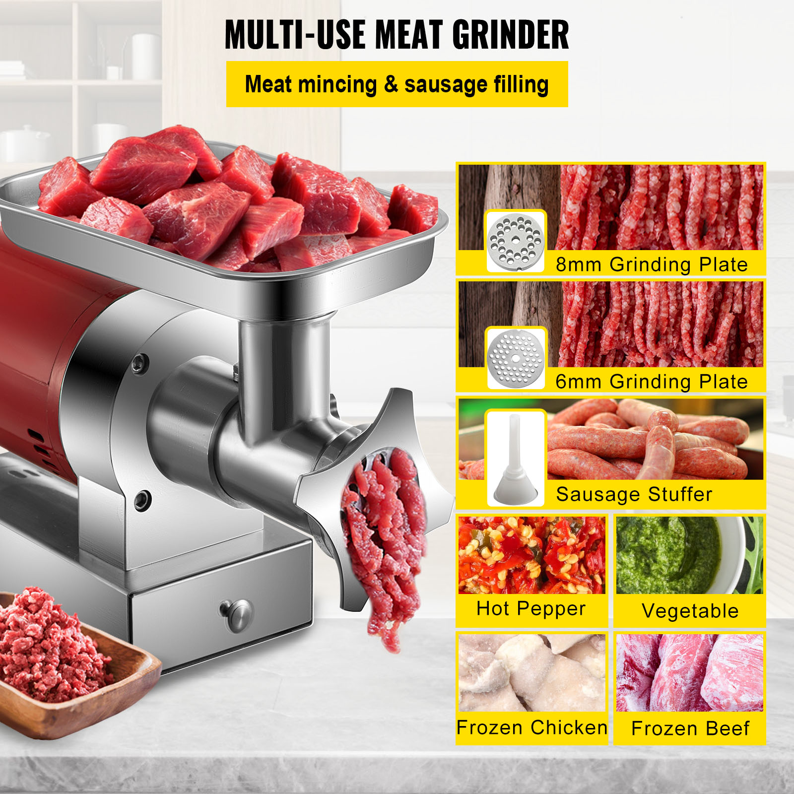 VEVOR Commercial Electric Meat Grinder 5-21Lbs/Min Sausage Stuffer Maker Kitchen - Picture 43 of 98