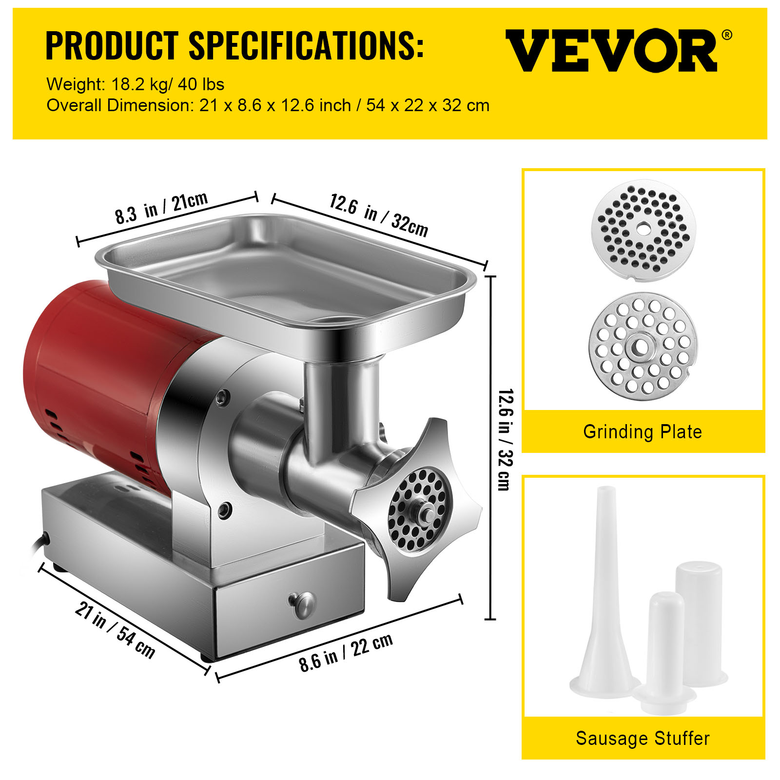 VEVOR Commercial Electric Meat Grinder 5-21Lbs/Min Sausage Stuffer Maker Kitchen - Picture 45 of 98