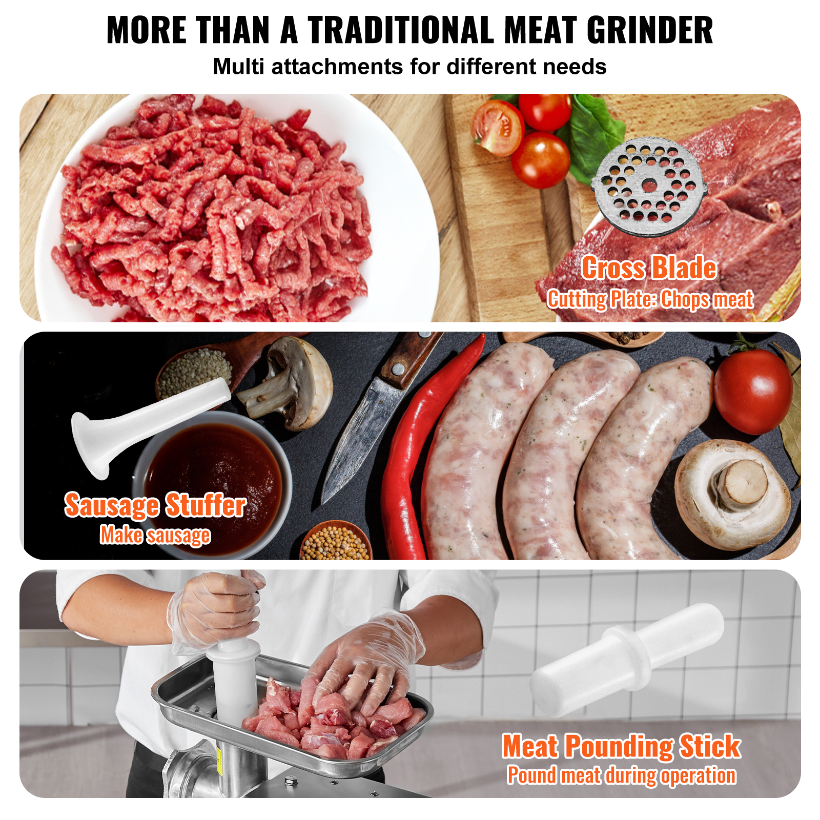 VEVOR Commercial Electric Meat Grinder 5-21Lbs/Min Sausage Stuffer Maker Kitchen - Picture 89 of 98
