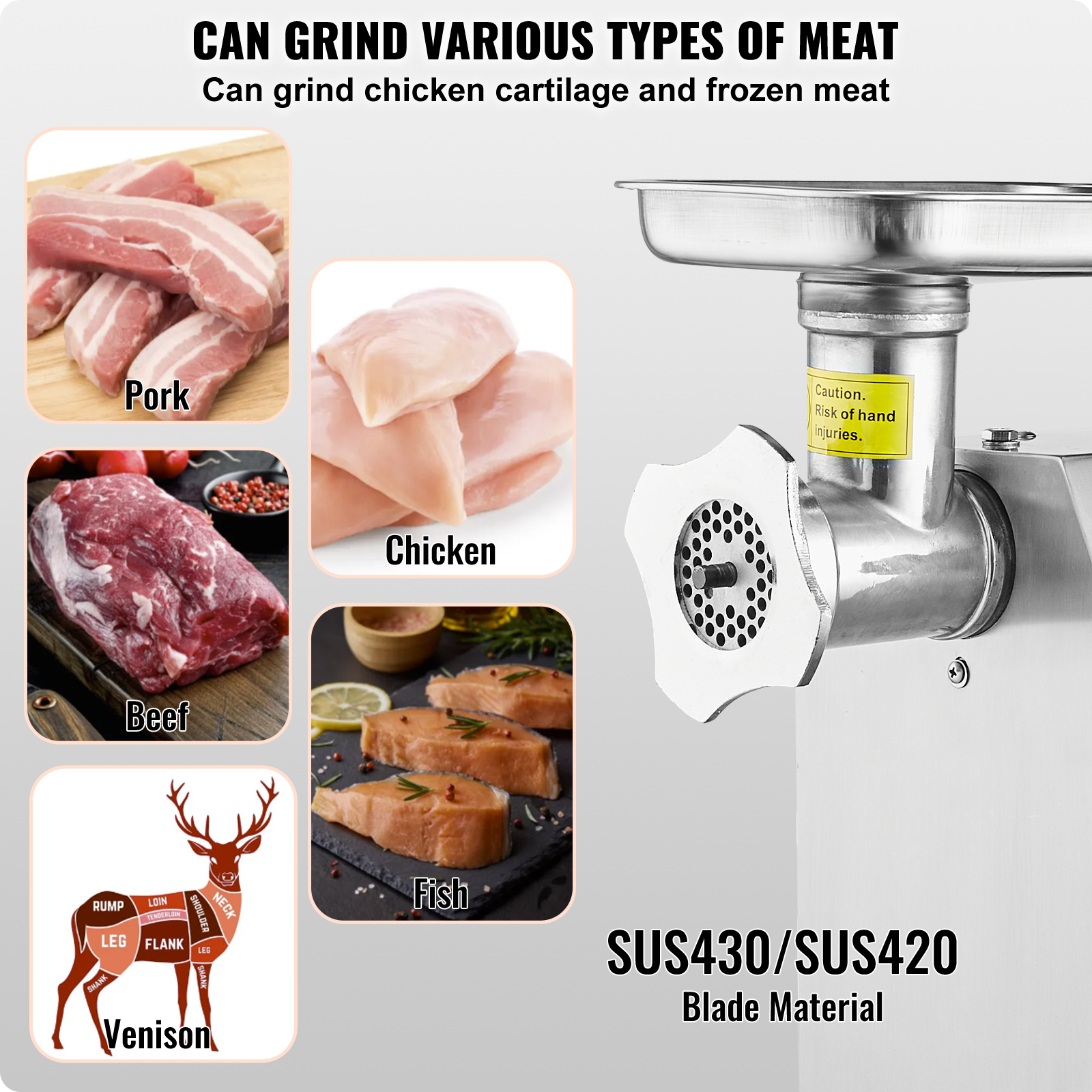 VEVOR Commercial Electric Meat Grinder 5-21Lbs/Min Sausage Stuffer Maker Kitchen - Picture 90 of 98
